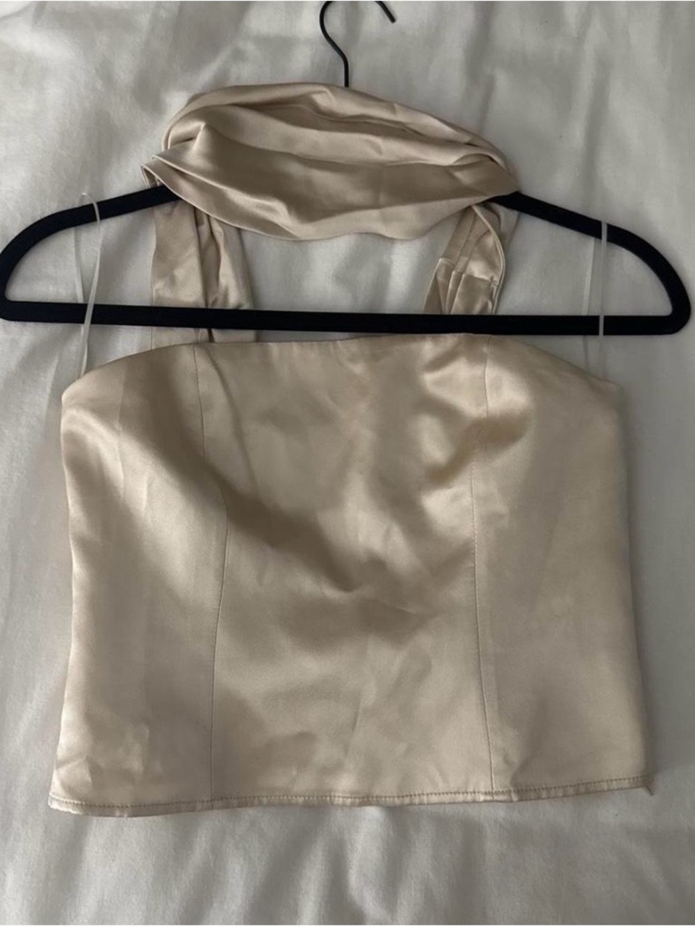 Reformation Cream Satin Halter Crop Top
